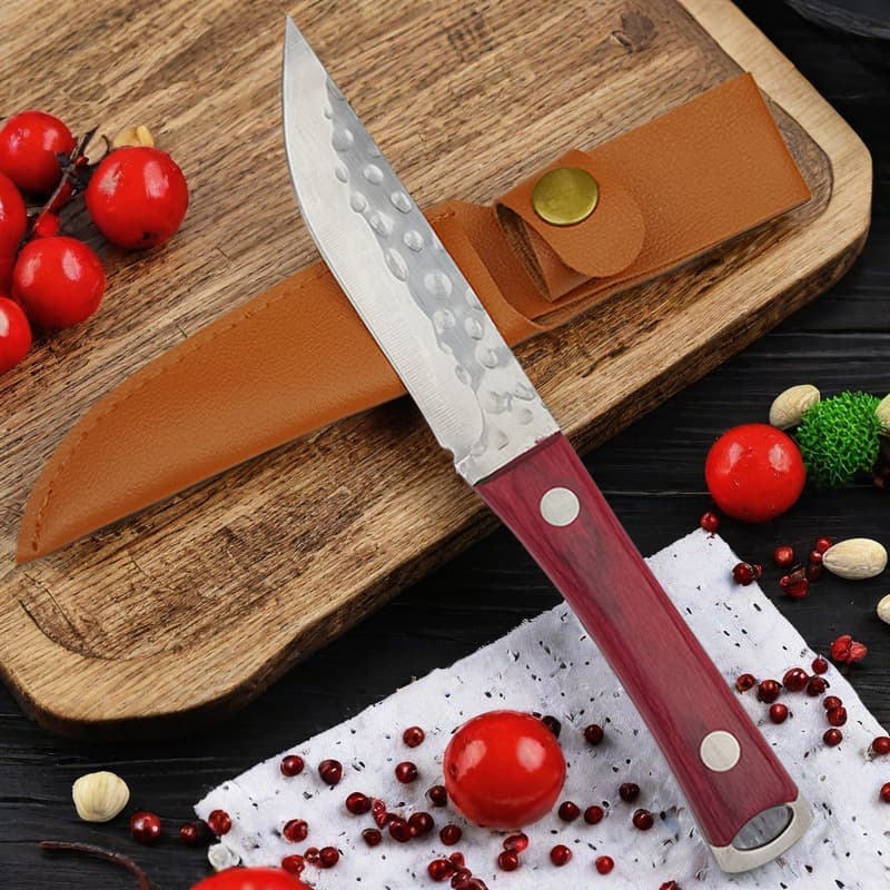 Outdoor Camping BBQ Knife Multifunctional Fruit Knife Sharp Portable Small Straight Knife Self-Defense Knife Handle Meat Stainless Steel Knife