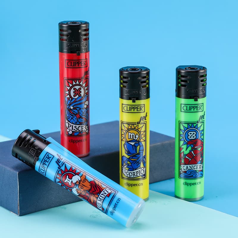 CLIPPER CKJ11 Zodiac Pattern Inflatable Lighter Windproof Direct Flame Red Flame Plastic Lighter Wholesale