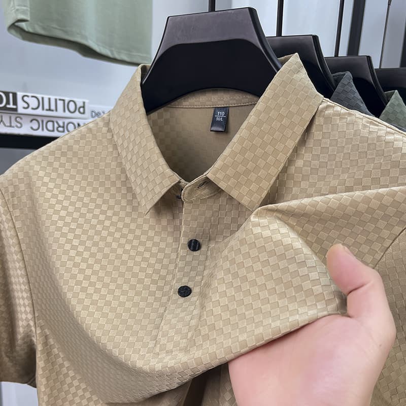 Mulberry Silk Men's Short Sleeve T-Shirt Father's Style Casual Comfortable Breathable Quick-Dry Smooth Seamless Turn-Down Collar Polo Shirt