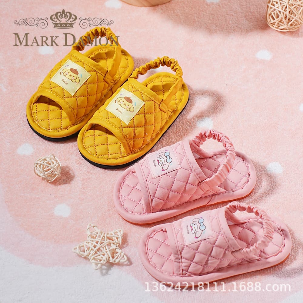 Children's Cotton Fabric Walking Shoes for Ages 1-3-6, Soft Sole Non-Slip Kuromi Home Indoor Slippers Quiet