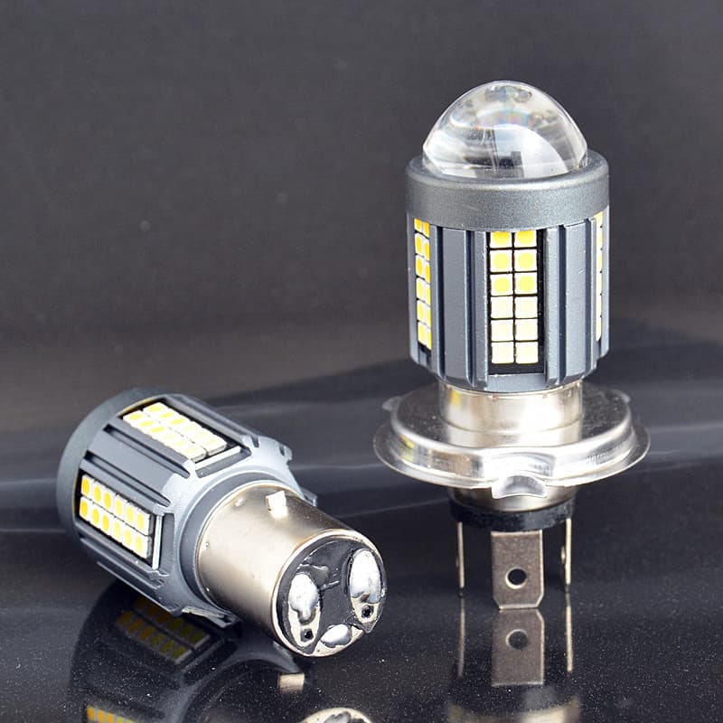 Motorcycle LED Bulb Small Steel Gun Lens Headlight H4 H6 Yellow and White Dual-Color Fisheye Lamp BA20D