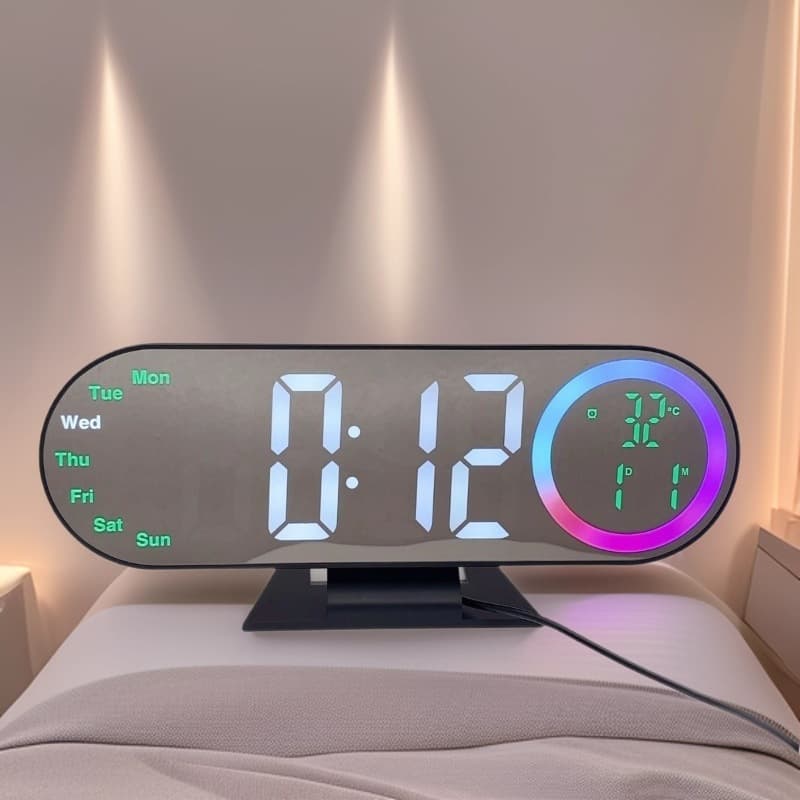 LED large screen digital mirror electronic clock day and date display creative fantasy new alarm clock student alarm clock