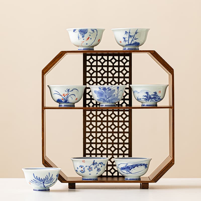 Ceramic pure hand-painted blue and white master cup plum orchid bamboo chrysanthemum kung fu tea set drinking tea cup household tea cup personal cup