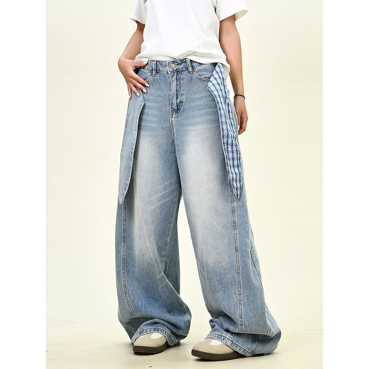 Plus Size American Street Style Trendy Curved Jeans for Men and Women Spring Autumn Vintage Rabbit Ear Tie Decoration Casual Long Pants