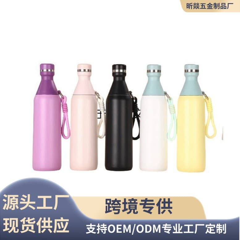 Cross-border Macaron Color American-style Small Mouth Bottle Large Capacity Double-layer Vacuum Insulated Cup Portable Carry Strap Sports Water Bottle