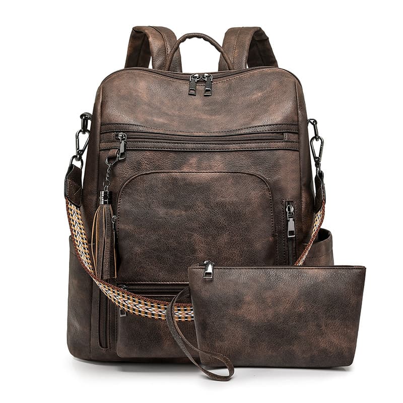 Women's backpack for cross-border wholesale, large-capacity computer bag, PU retro business backpack with color-blocking design