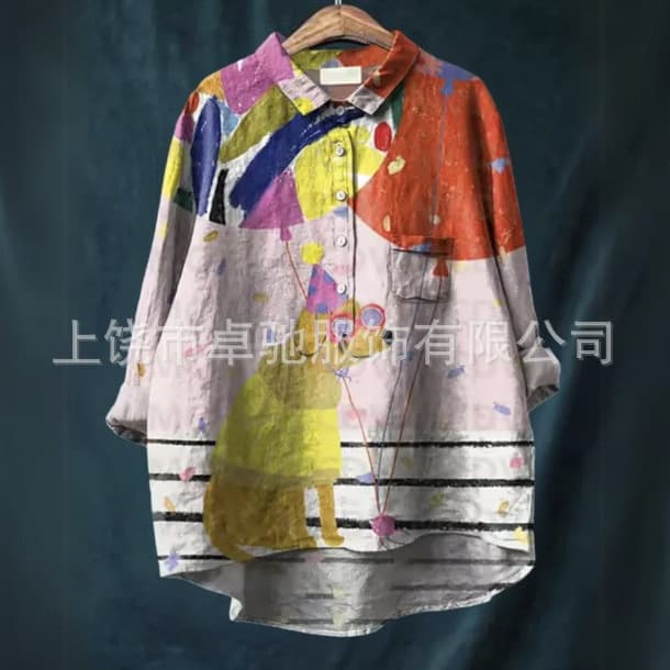 2025 Summer Women's New Amazon AliExpress Loose Printed Round Neck Casual Plus Size Women's T-Shirt