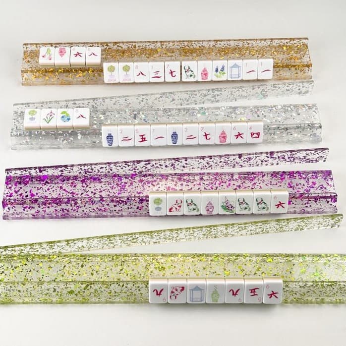 Glitter powder acrylic mahjong tile pusher, household mahjong tile ruler, chess and card mahjong tile ruler, customized accessories