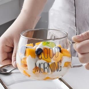 Large Belly Water Cup, Japanese Style Breakfast Milk Mug with Handle, Thickened Borosilicate Glass, Simple Transparent Glass Cup