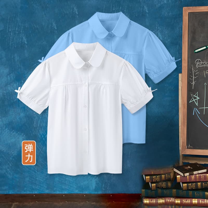 Girls' short-sleeved shirts, primary school students' summer school uniforms, children's solid color summer thin white shirts, versatile performance clothes