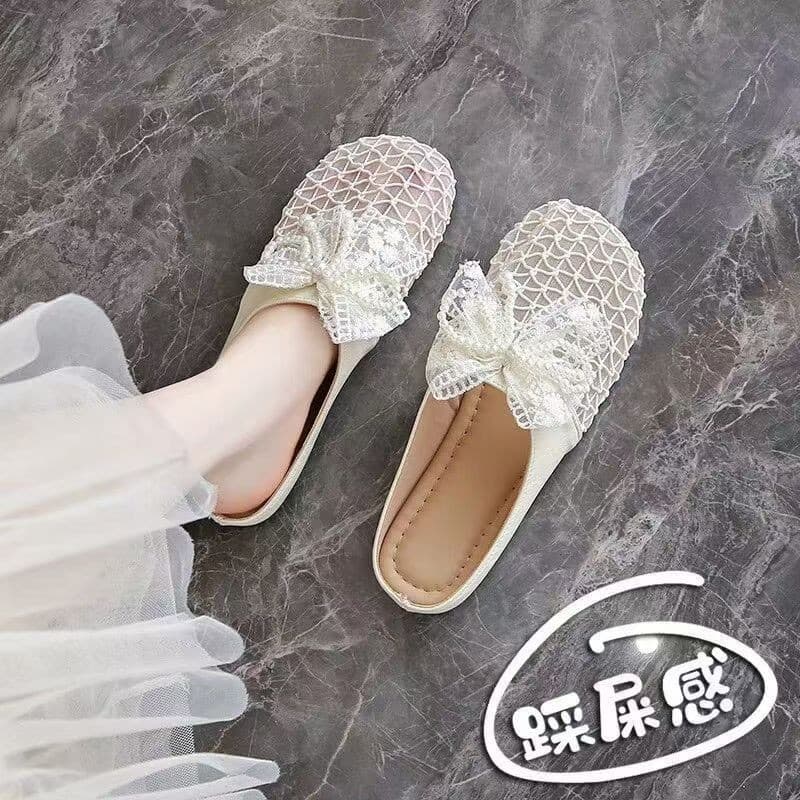 Breathable Mesh French-Style Closed-Toe Half Slippers for Women, Summer 2026 New Model, Suitable for Wearing with Skirts, Maternity Lazy Slippers, Small Size