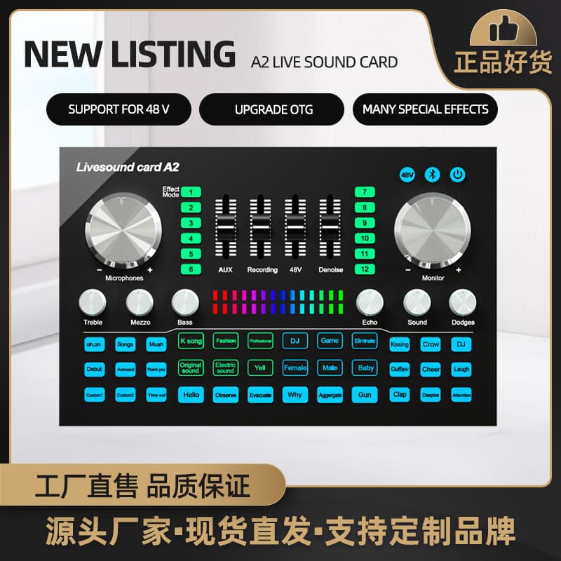 New A2 English Version Live Broadcast Sound Card Recording Karaoke Computer Mobile Universal Built-in 48V OTG