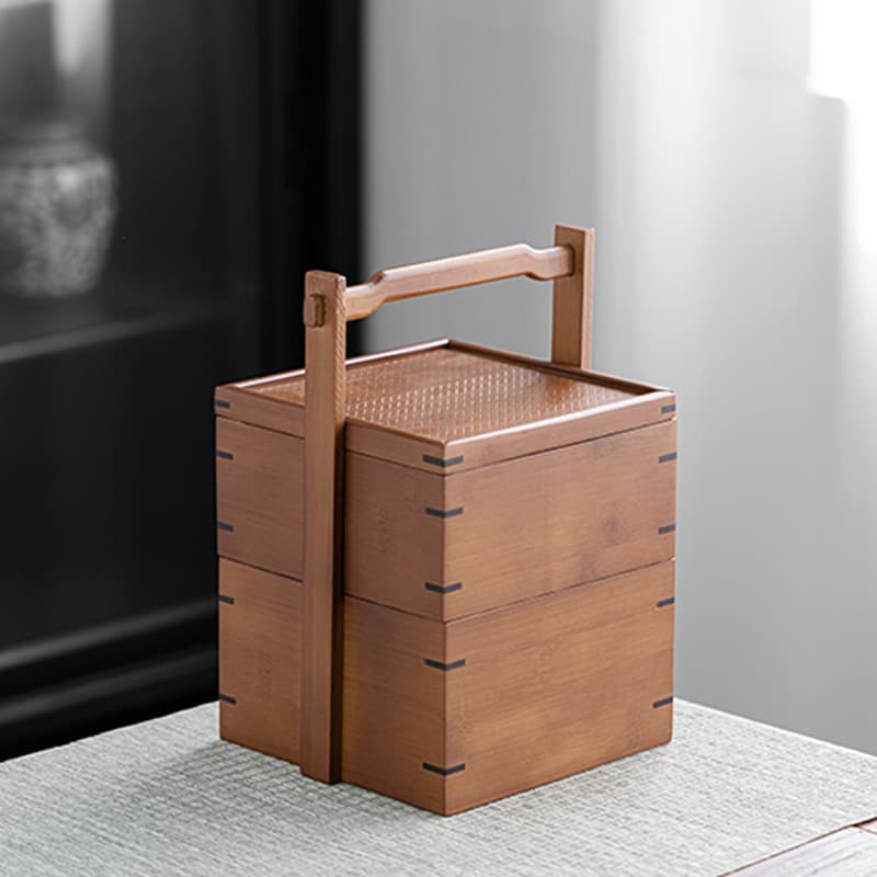 National Trend New Retro Double-layer Snack Storage Carrying Box, Chinese-style Tea Chest, Bamboo Outdoor Carry Case, Gift Tea Ceremony Utensils