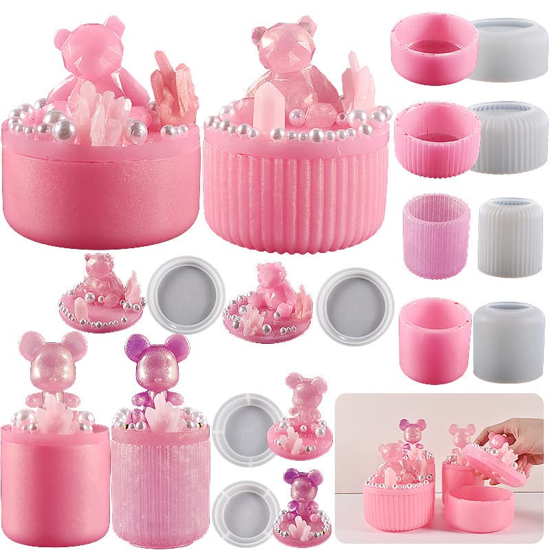 Round Candle Cup with Lid Silicone Mold Storage Box, Vertical Stripes Thin Style, Mirror Epoxy Resin Plaster Mold, New Style