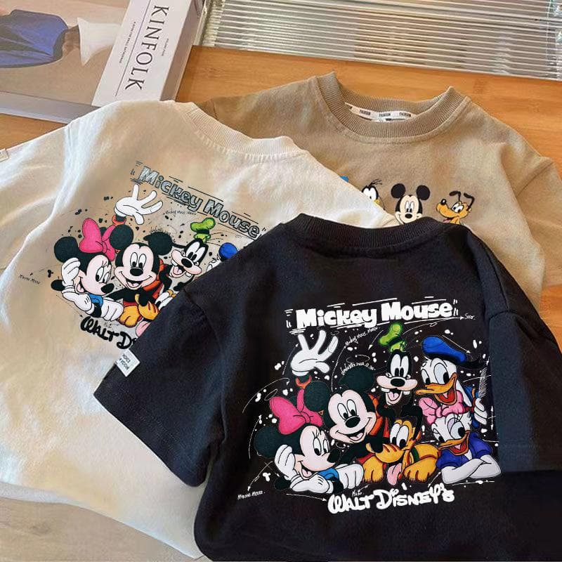 Cotton Children's Korean-style Short Sleeve T-shirt Summer New Small and Medium Baby Round Neck Casual Print Cartoon Top Trendy T