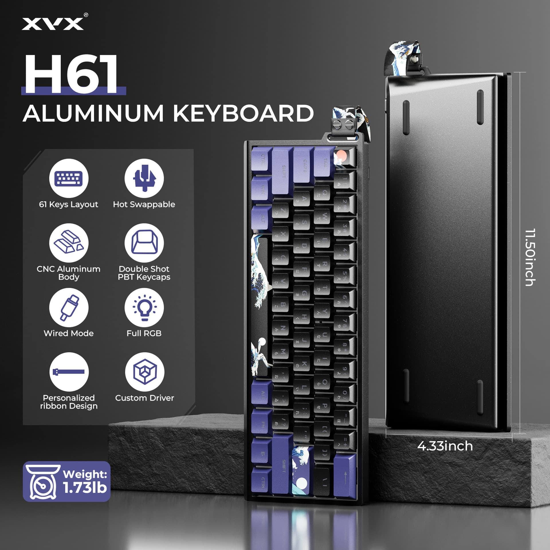 XVX Wired H61 Mechanical Keyboard Mini Portable Russian Korean German Arabic Small Language Aluminum Case Keyboard