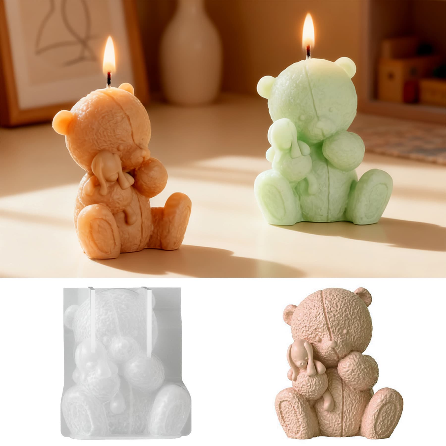 Zongbo Silicone Stitched Bear Holding Rabbit Ornament Silicone Mold DIY Aroma Gypsum Plush Texture Bear Mold
