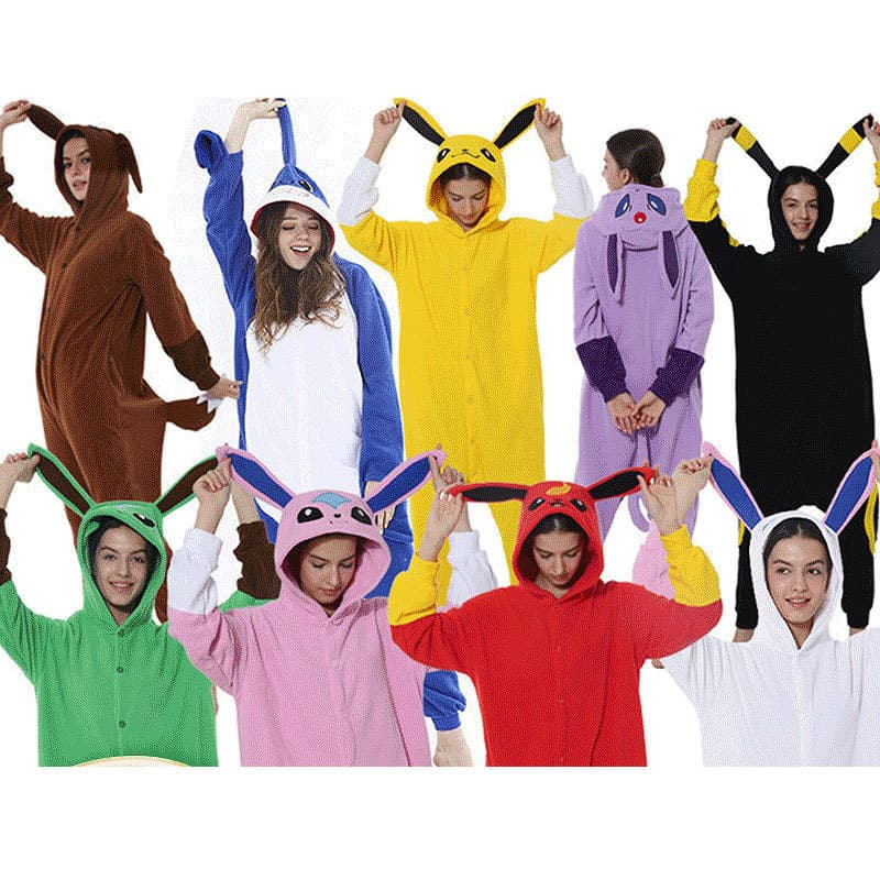 Animal Cartoon Fleece Onesie Pajamas Eevee Animal Halloween Series Couple Homewear Sleepwear