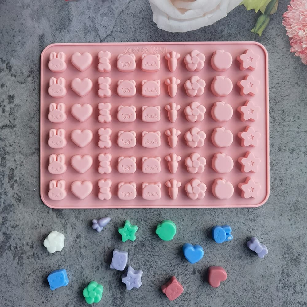 54-Cavity Animal Rabbit Candy Pudding Dessert Mold, Cake Decoration Insert for Kitchen Baking