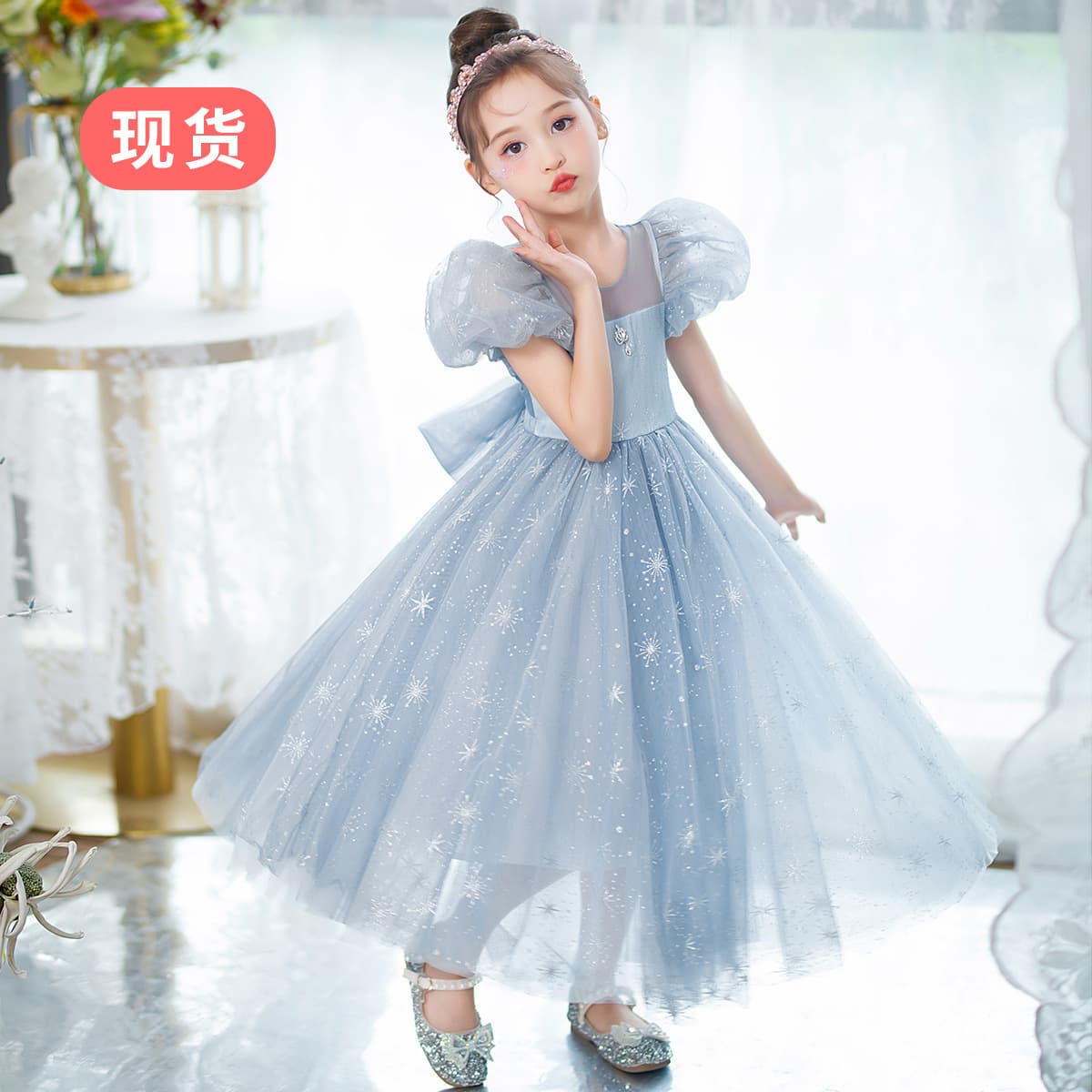 2024 Summer New Frozen Mesh Over-the-Knee Puffy Fairy Dress Elsa Princess Dress Baby Girl Elsa MB27