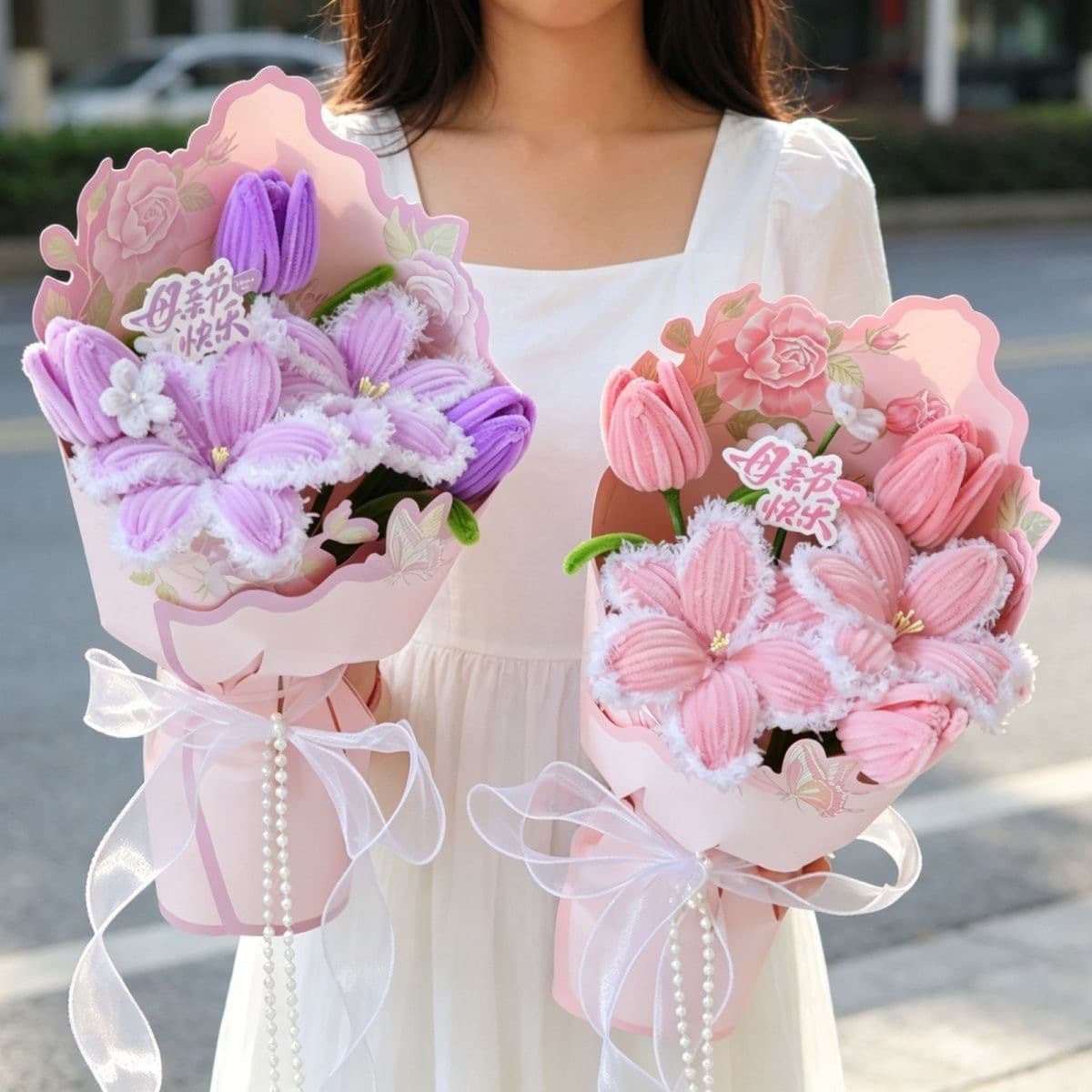 Finished Twisting Stick Bouquet, Handmade Artificial Flower Bouquet Gift for Mother's Day, Teacher's Day, Valentine's Day for Mom
