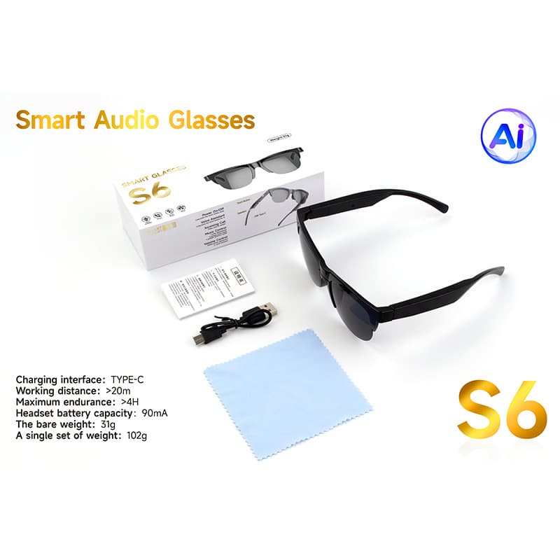 2025 New S6 Smart Glasses Bluetooth Calling Music Audio Voice Sunglasses Factory Wholesale
