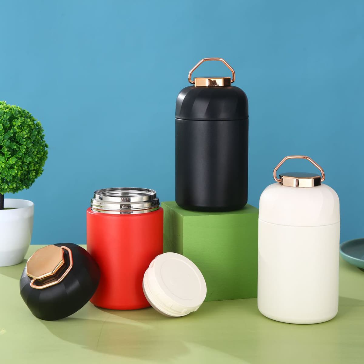 New 304 Stainless Steel 600ML Thermal Insulated Food Jar, Vacuum Porridge Thermos with Handle, Portable Lunch and Porridge Maker