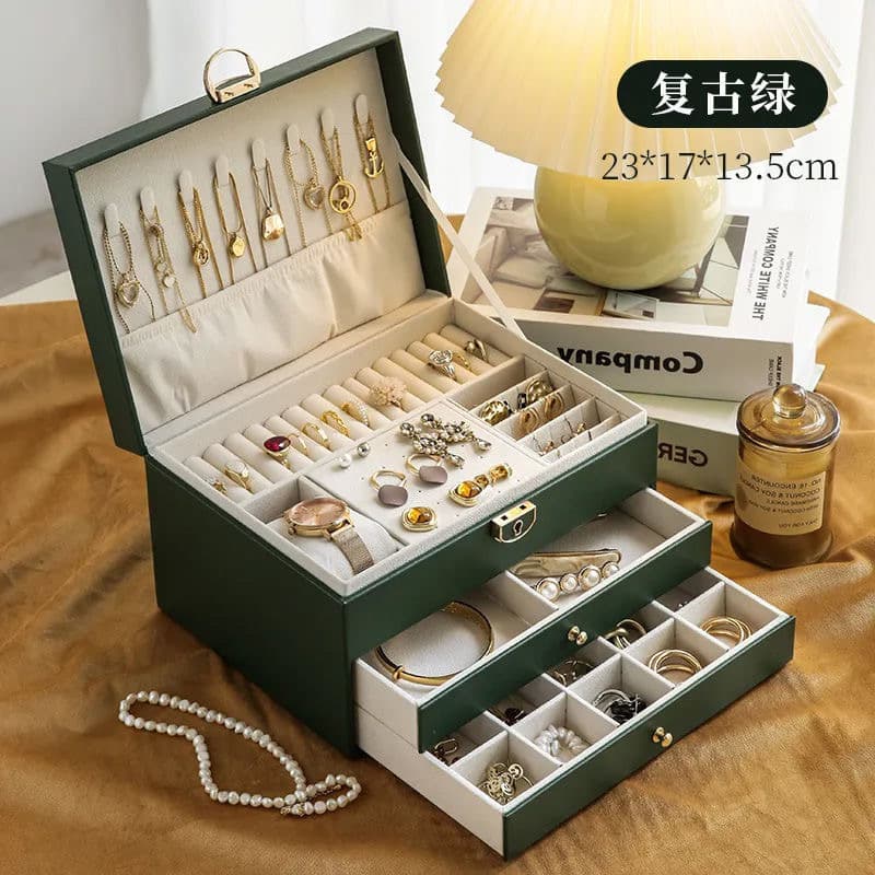 Diamond Three-Layer Jewelry Box Drawer Style Jewelry Organizer for Gold Jewelry Necklace Accessories Packaging Gift Box with Diamond Pattern