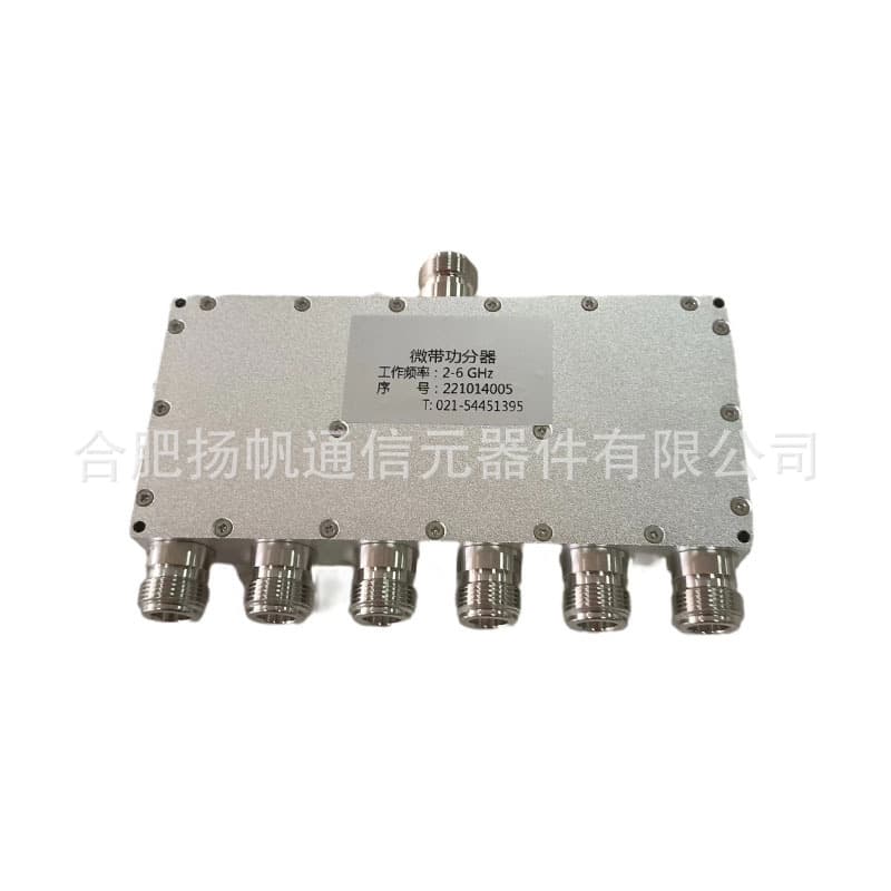 2000-6000MHz 10W 8.8dB Insertion Loss Low VSWR 6-way Power Divider N Female Interface