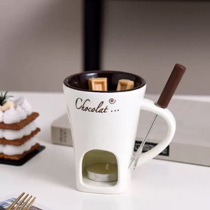 Chocolate Fondue Set Cheese Candy Fondue Mug Ceramic Christmas Heating Furnace Hot Drink Fondue Cup Coffee
