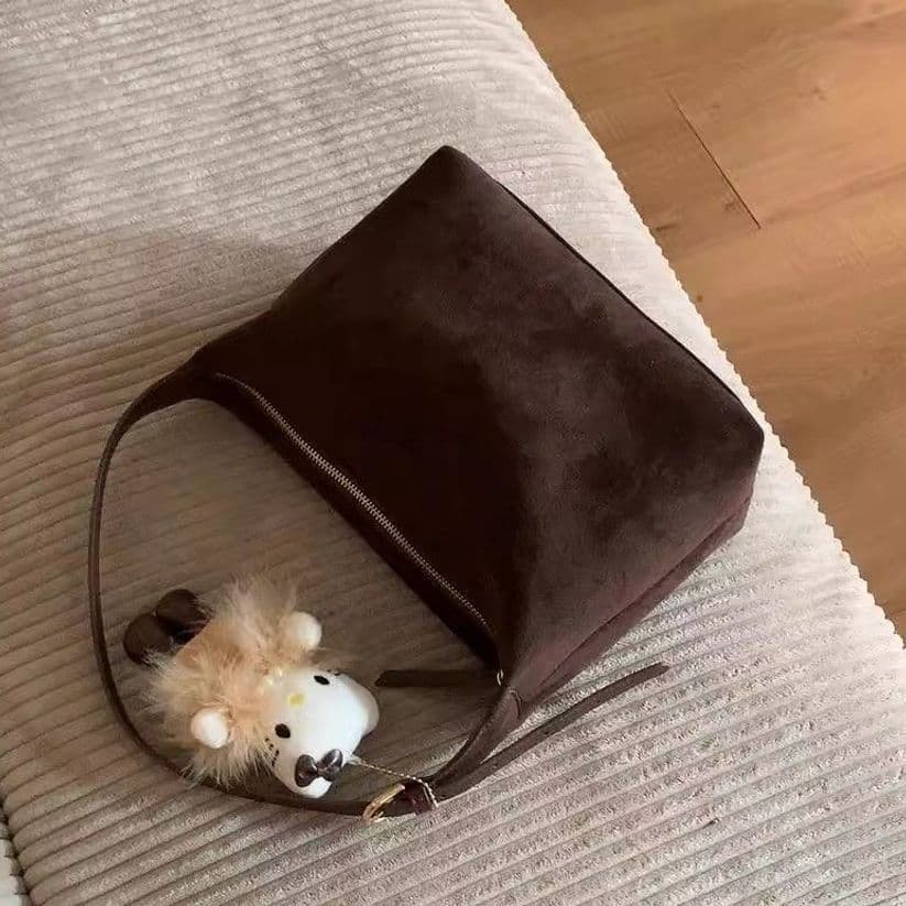 Autumn Winter Korean Retro Suede Simple Underarm Bag, Commuter Deerskin Suede Single Shoulder Handbag Crossbody Bag Factory
