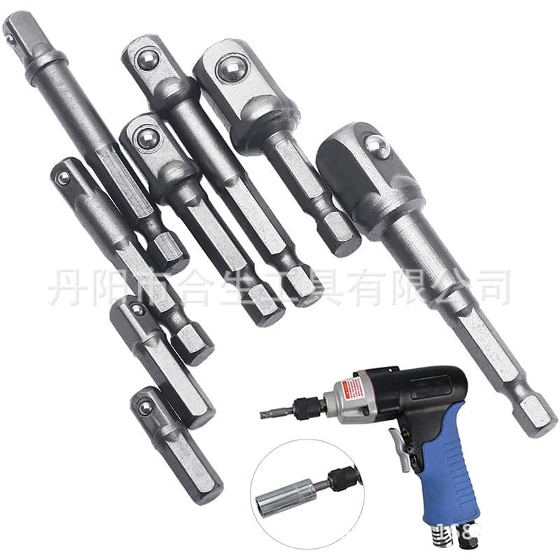 Electric/Pneumatic Screwdriver Adapter Set, 1/2" Square to 3/8"/1/4" Hex, 8-Piece Socket Air Tool Heads