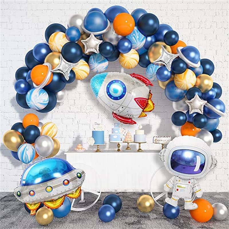 Outer Space Party Balloons Space Themed Birthday Party Rocket Astronaut Navy Blue Silver Foil Balloons