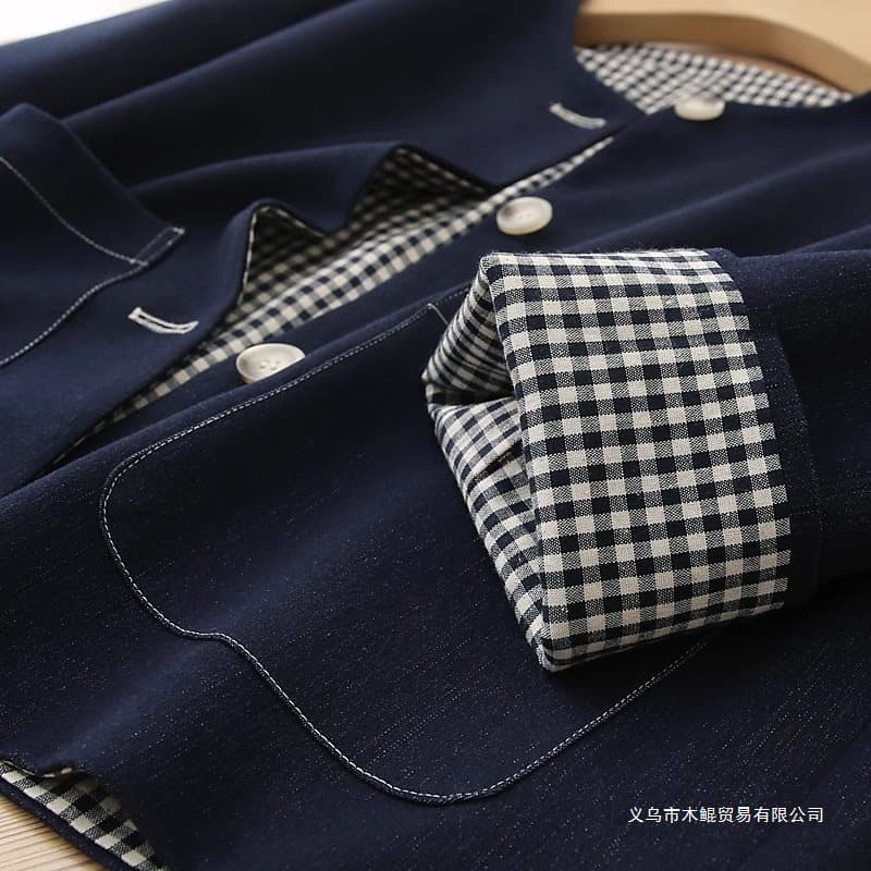 Shopkeeper's Recommendation Good Looking! Reversible! Soft Denim Check Loose Slimming Short Jacket Women Autumn Petite