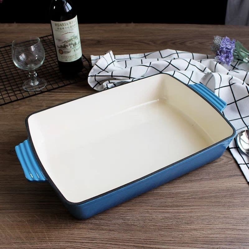 Enamel pot 33cm cast iron enamel rectangular double-ear household baking pan CastIronRoaster foreign trade wholesale
