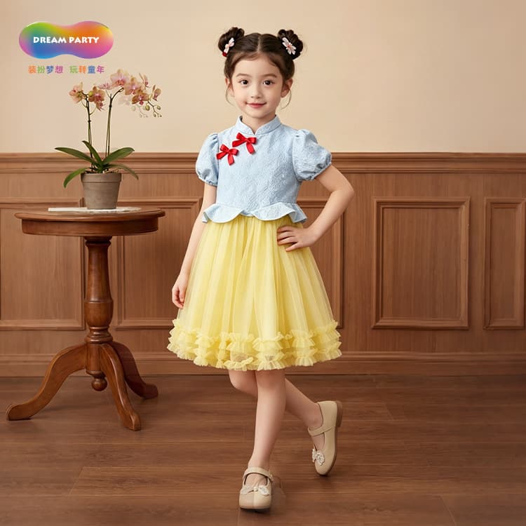 New Chinese Style Princess Dress Girl Summer Dress Baby Tulle Tutu Dress Snow White Princess Children's Dress