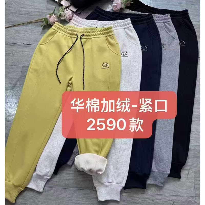 2025 Embroidered Elastic Waist Harem Sweatpants Casual Pants Women's Winter Fleece-Lined Thickened Cuffed Sweatpants Cotton Sports Pants