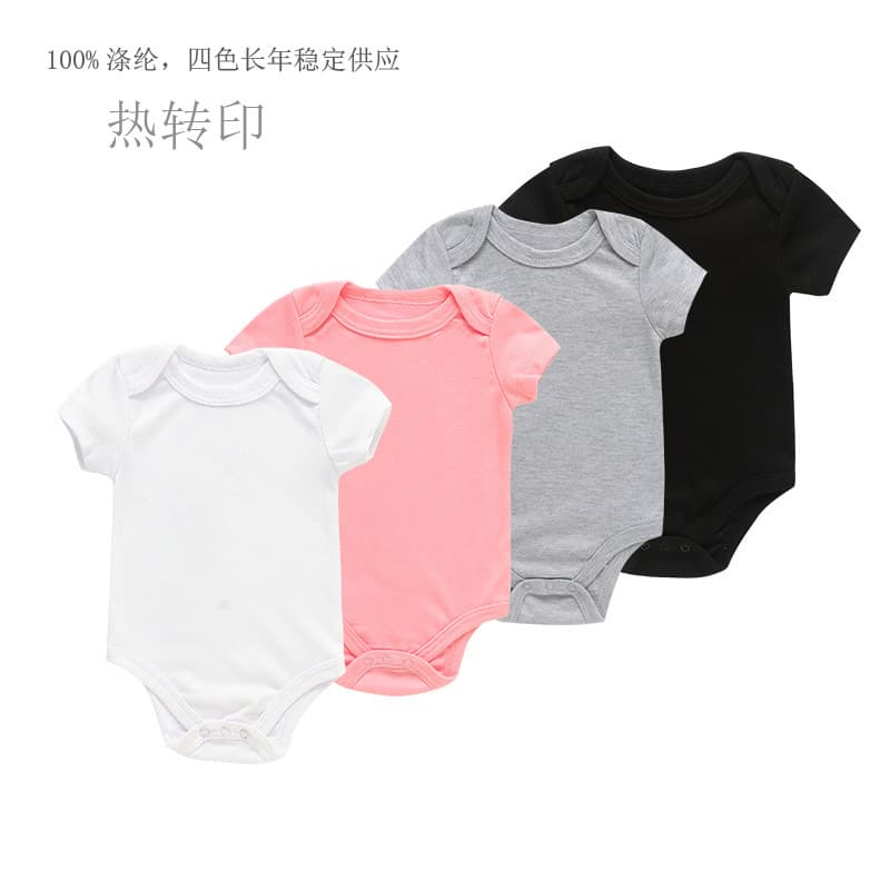 Cross-border Wholesale Short Sleeve Polyester Cotton-like Bodysuit Solid Color Newborn Baby Boys Girls Sublimation Triangle Snap Crotch Onesie