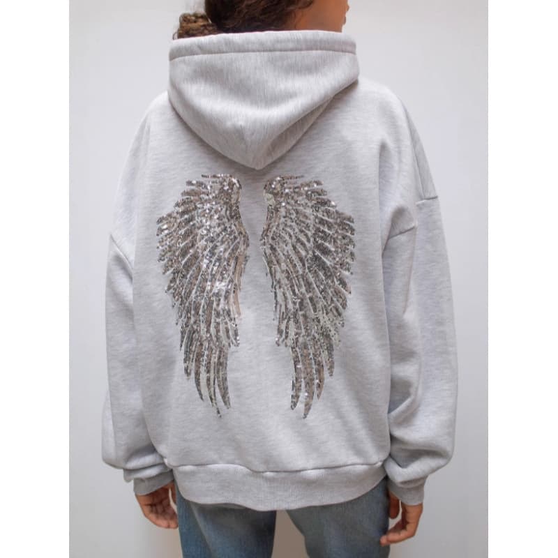 2026 Cross-Border Fashion Trendy Minimalist Wing Print Sweatshirt Casual Loose Pullover Jacket
