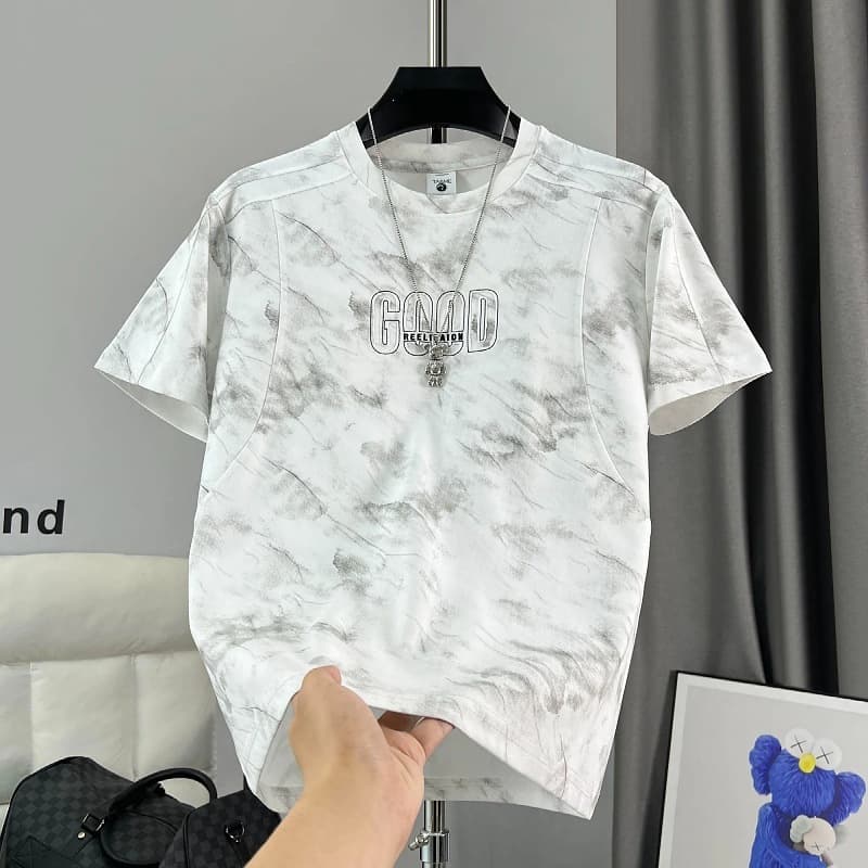 High-End Luxury Embroidered Short-Sleeve T-Shirt for Men, Summer New Arrival, Breathable American Casual Tie-Dye Vintage Top