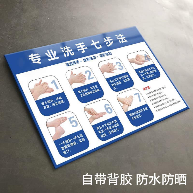 Anti-epidemic Handwashing Method Sign Sticker Medical Six-Step Seven-Step Handwashing Method Acrylic Wall Sticker Step Chart 67