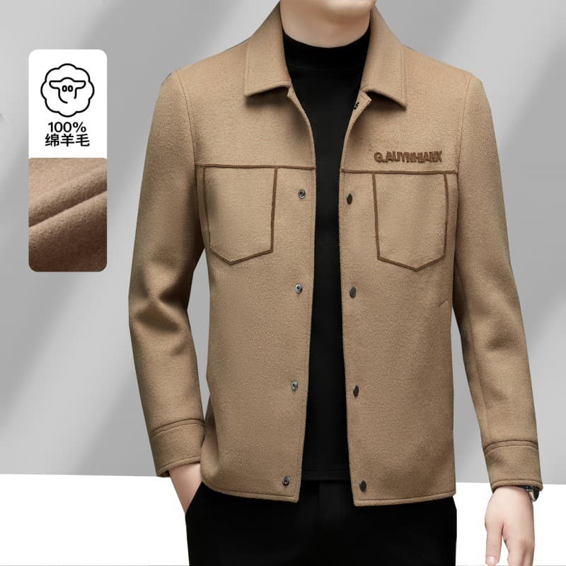Full Wool Double-Faced Short Jacket Autumn Winter Wool Turn-Down Collar Men's Trendy Double-Faced Coat Autumn Woolen Thickened Plaid