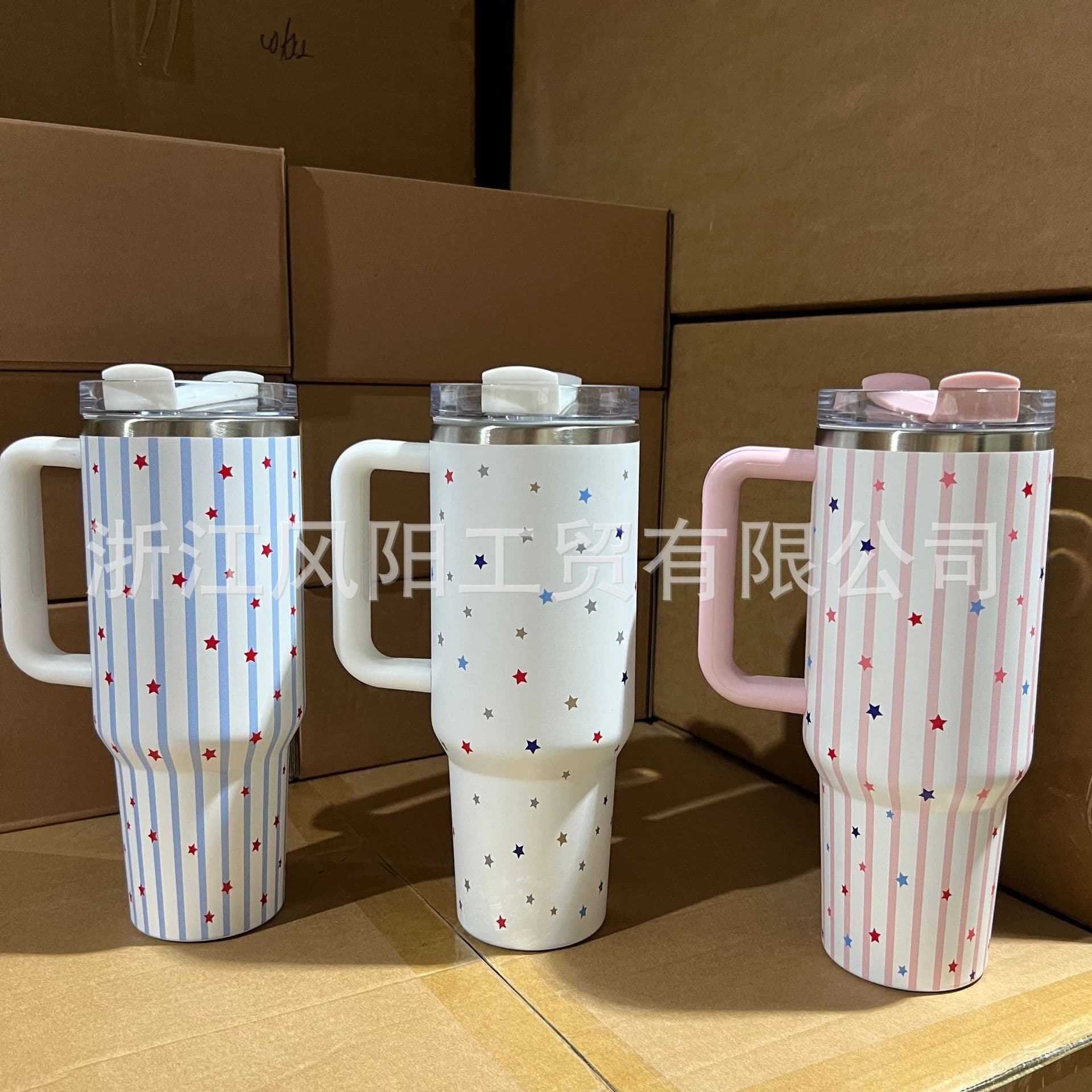 New 40oz Striped Starry Ice Master Cup 304 Stainless Steel Straw Insulated Cup Large Capacity Car Portable Water Bottle