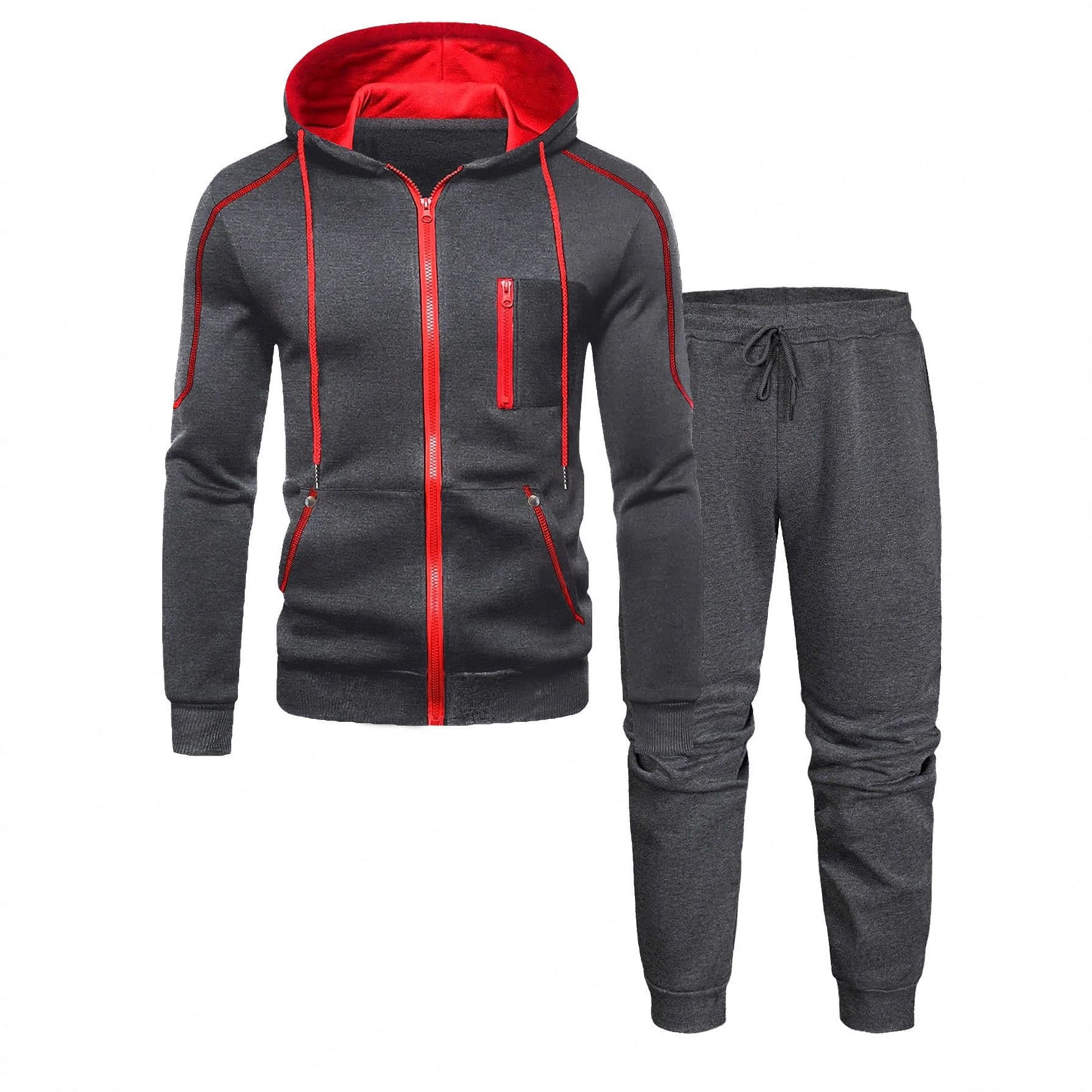 New men's sports suit autumn and winter long-sleeved sweatshirt and sweatpants European and American solid color zipper suit foreign trade new men's clothing