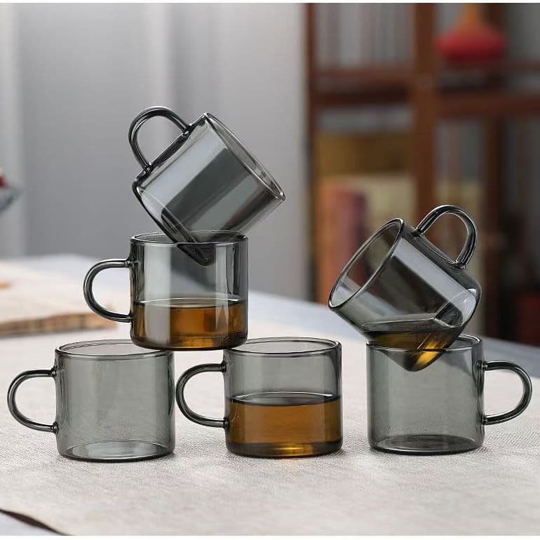 Glass Small Tea Cup Set - Luxury Smoky Gray Small Cups, Heat-Resistant Kung Fu Tea Cups for Home Use