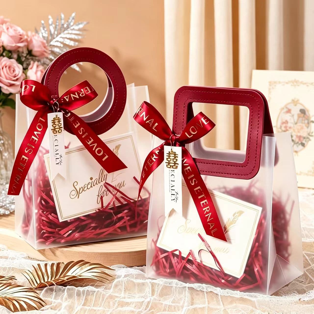 In Stock PP Plastic Handbag Transparent Gift Bag Frosted Premium Candy Bag Favor Bag Graduation Season Gift