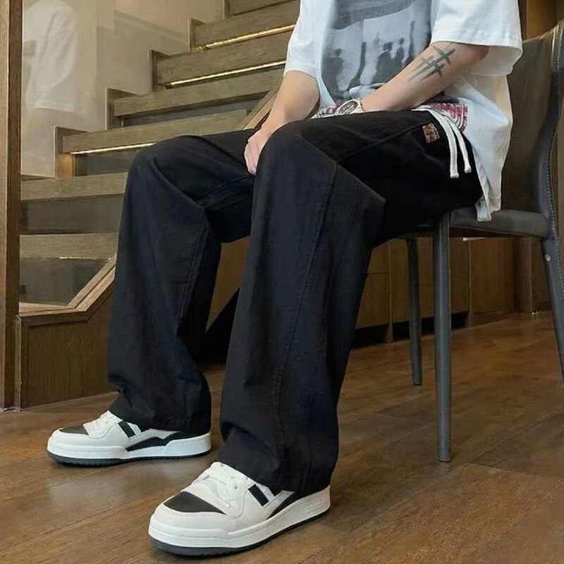 Foreign trade cotton and linen pants men's summer thin casual straight pants loose and versatile youth drape linen wide-leg men's pants