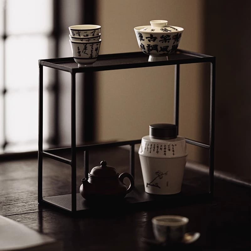 Iron Tea Shelf, Cup Rack, Multi-layer Desktop Display Stand for Kung Fu Tea Set Storage