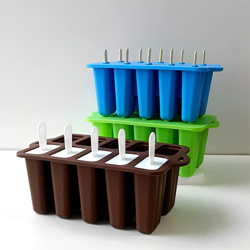 10-Pack Popsicle Mold Set, Homemade Ice Pop Mold, Food-Grade Silicone Mold with Wooden Sticks, Ice Cube Tray, Ice Cream Mold