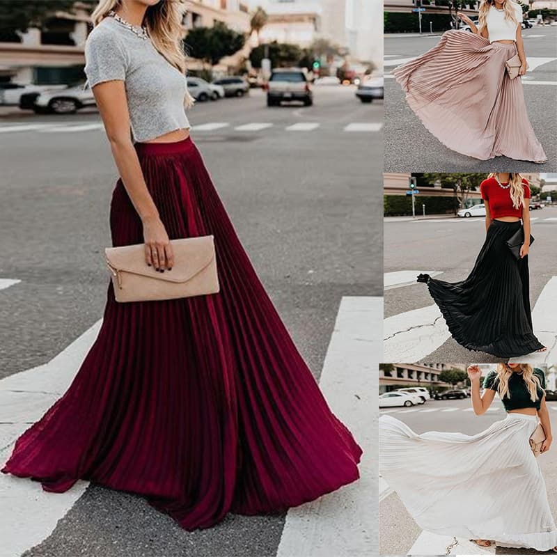 Cross-Border European American Pleated Skirt Amazon Women's Clothing Multi-Color Ruffled Large Sweep Long Dress Skirt Wholesale